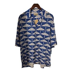 NWT Kenny Flowers Men's Hawaiian Shirt Blue Rayon Short Sleeve Button-Up 3XL